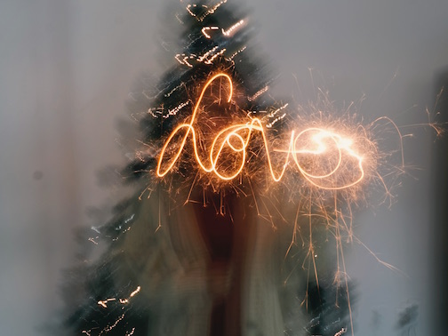 Sparkling letters that read LOVE. 